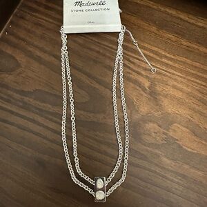 Madewell Stone Collection White Opal Double Chain Necklace Polished Silver NWT